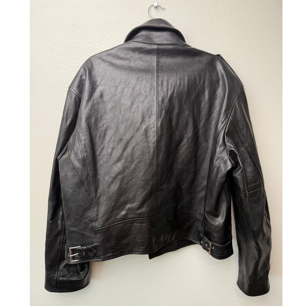 Versace Black Leather Moto Biker Jacket Men L - Picture 3 of 16